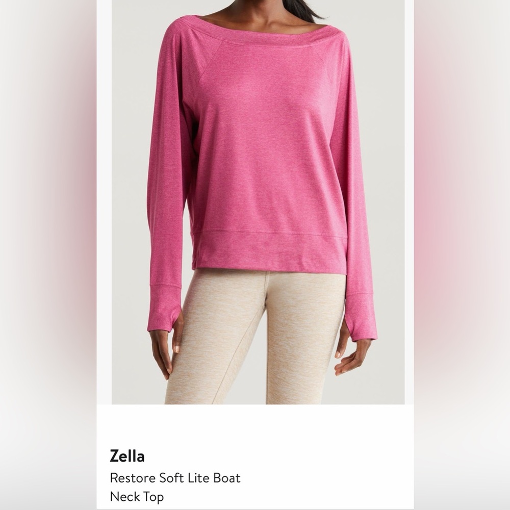 Zella Restore Soft Lite Boat Neck Top, M, Pink Violet